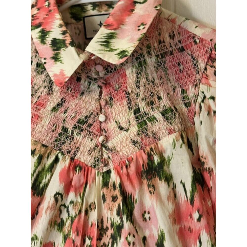 NWOT Tuckernuck Haskell Blouse Pink Green Floral Smocked Cotton S - Picture 7 of 9